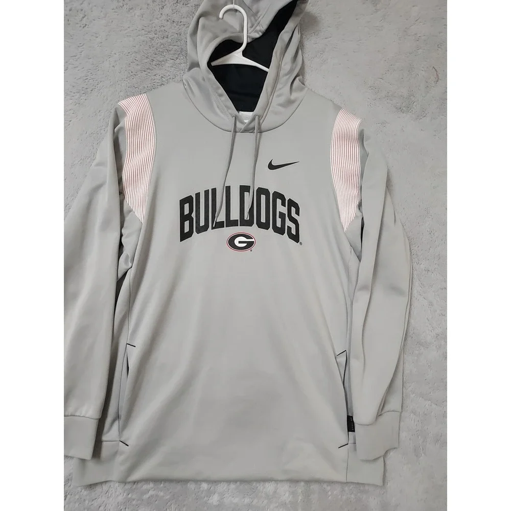Georgia Bulldogs Hoodie Mens Large Nike NCAA On Field Therma Fit Gray Drawstring